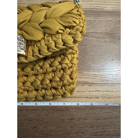 Handmade Mustard Yellow Crochet Fabric Bag with Gold Chain - Picture 10 of 12
